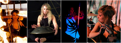 Fireshow or LED-/UV-lightshow with live music - hang and/or German flute or drumming